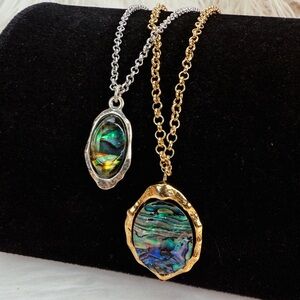 Vintage Robert Lee Morris SoHo silvertone goldtone abalone double necklace